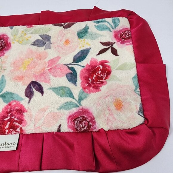 Minky Couture Floral Lovey Baby Security Blanket 20in Satin Trim Double Sided - Picture 5 of 6